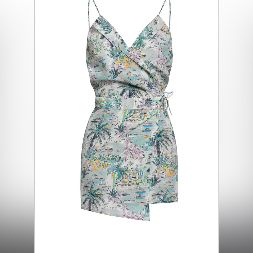 Tropical Print Wrap Dress